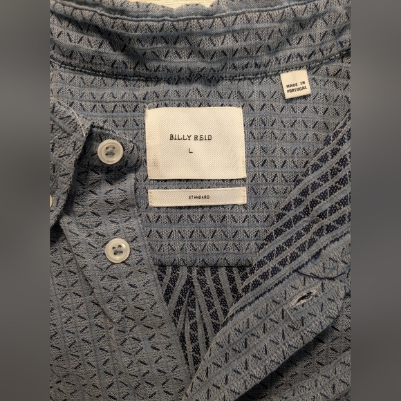 Billy Reid Blue Patterned Woven Cotton Short Sleeve Button-Up Tuscumbia Shirt LG - Picture 7 of 8